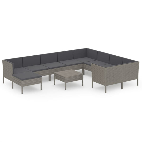vidaXL 11-pc. Garden Lounge Set with Cushions Poly Rattan Grey