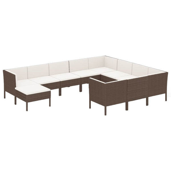 vidaXL 11-pc. Garden Lounge Set with Cushions Poly Rattan Brown