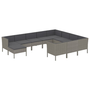 vidaXL 11-pc. Garden Lounge Set with Cushions Poly Rattan Grey