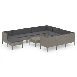 vidaXL 12-piece Garden Lounge Set with Cushions Poly Rattan Grey