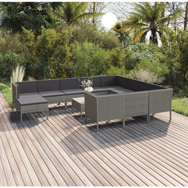 vidaXL 12-piece Garden Lounge Set with Cushions Poly Rattan Grey
