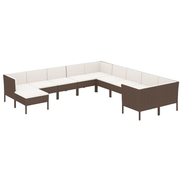 vidaXL 11-pc. Garden Lounge Set with Cushions Poly Rattan Brown