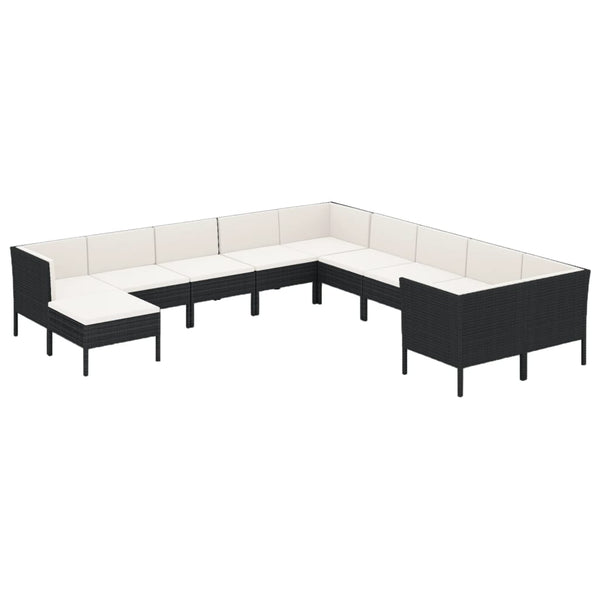 vidaXL 11-Piece Garden Lounge Set with Cushions Poly Rattan Black