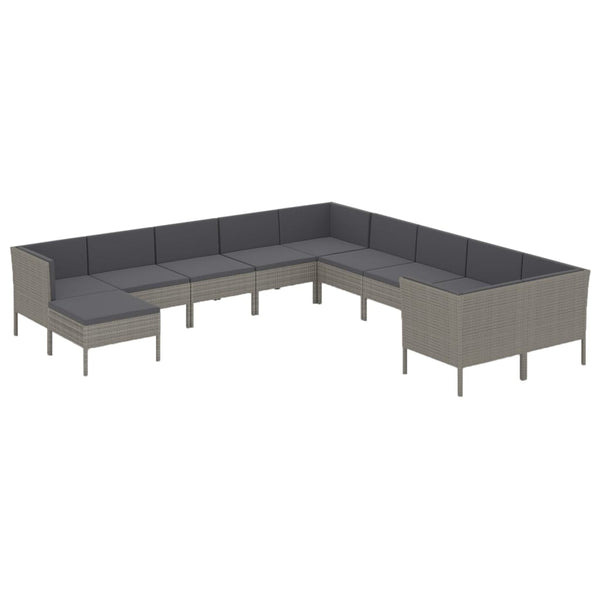 vidaXL 11-pc. Garden Lounge Set with Cushions Poly Rattan Grey