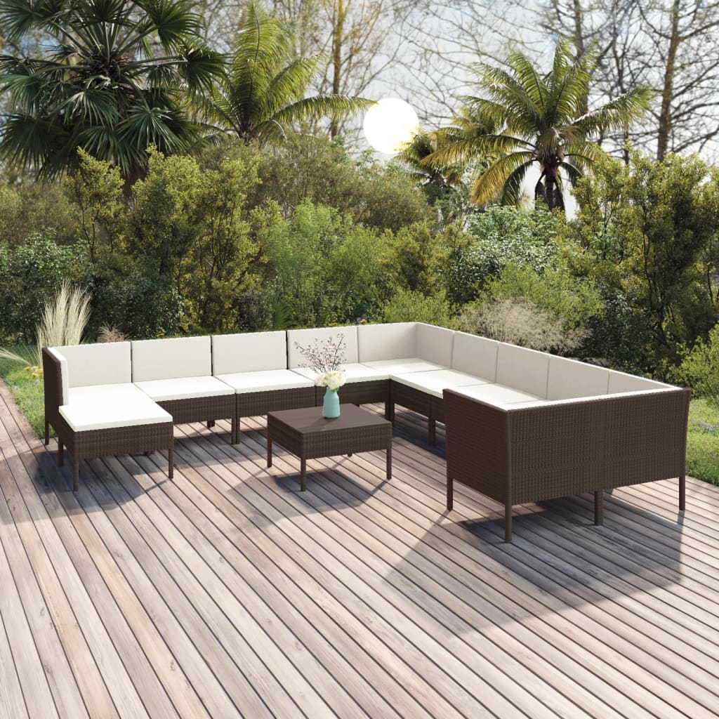 vidaXL 12-piece Garden Lounge Set with Cushions Poly Rattan Brown