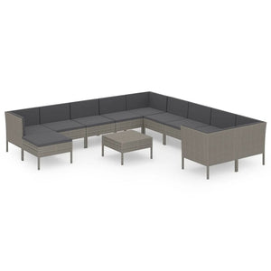 vidaXL 12-piece Garden Lounge Set with Cushions Poly Rattan Grey