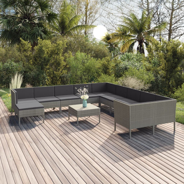 vidaXL 12-piece Garden Lounge Set with Cushions Poly Rattan Grey