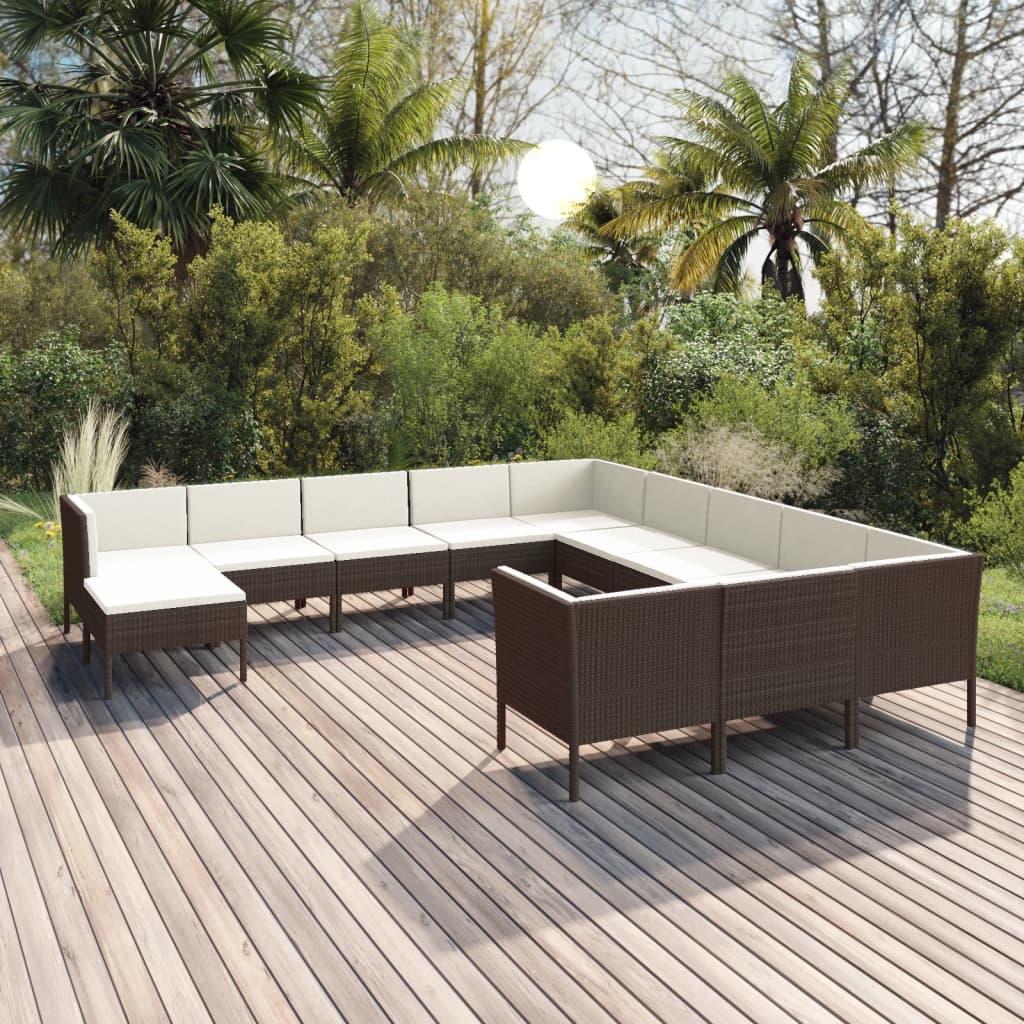 vidaXL 12-piece Garden Lounge Set with Cushions Poly Rattan Brown