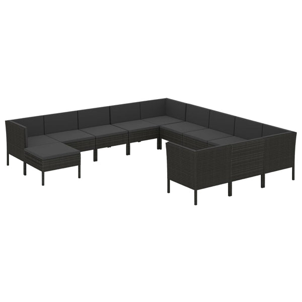 vidaXL 12-Piece Garden Lounge Set with Cushions Poly Rattan Black
