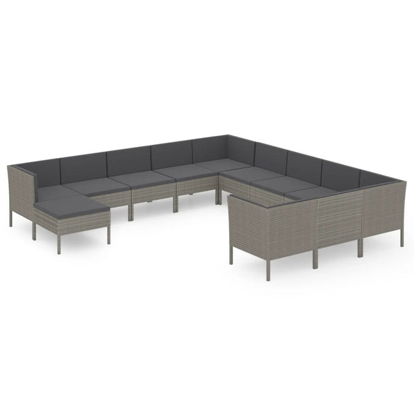 vidaXL 12-piece Garden Lounge Set with Cushions Poly Rattan Grey