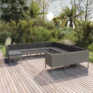 vidaXL 12-piece Garden Lounge Set with Cushions Poly Rattan Grey