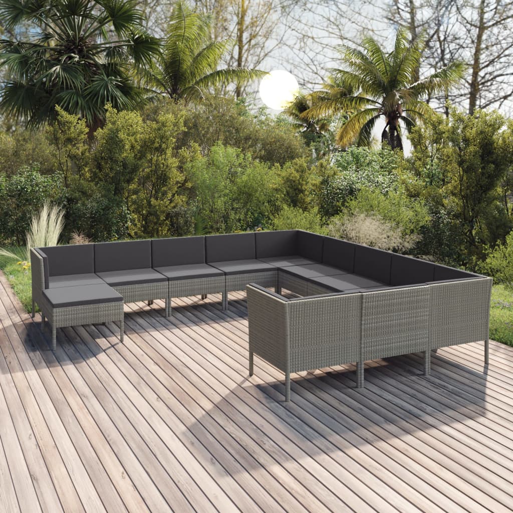vidaXL 12-piece Garden Lounge Set with Cushions Poly Rattan Grey