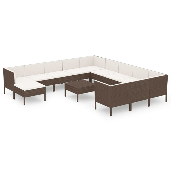 vidaXL 13-Piece Garden Lounge Set with Cushions Poly Rattan Brown