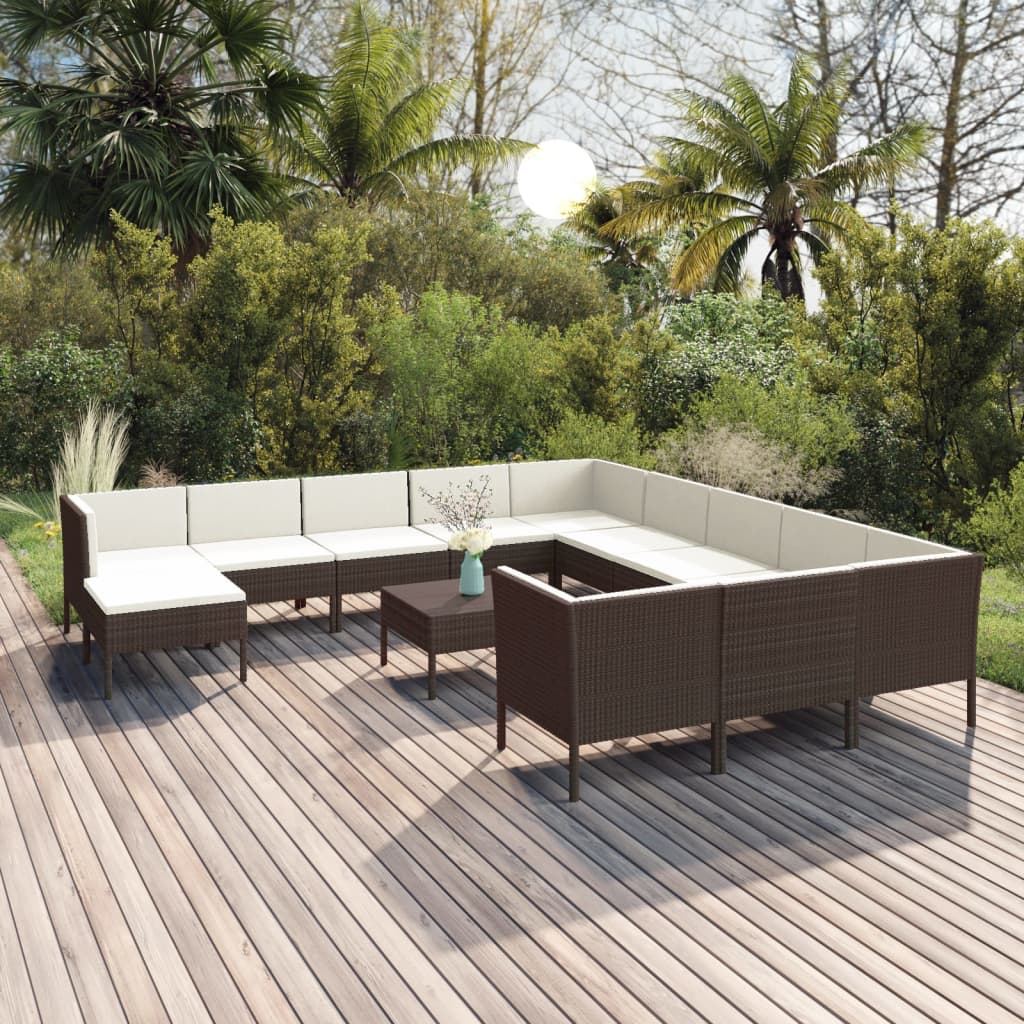 vidaXL 13-Piece Garden Lounge Set with Cushions Poly Rattan Brown
