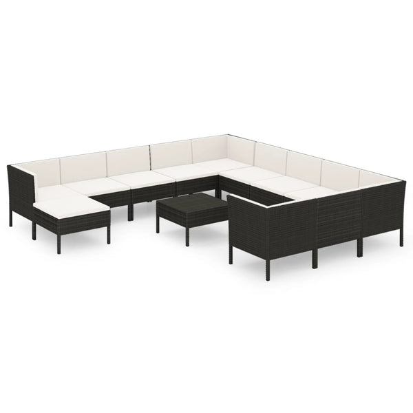 vidaXL 13-Piece Garden Lounge Set with Cushions Poly Rattan Black
