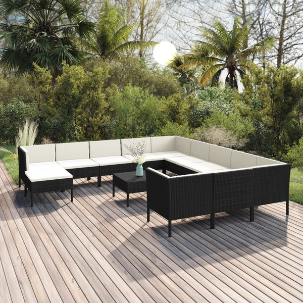 vidaXL 13-Piece Garden Lounge Set with Cushions Poly Rattan Black