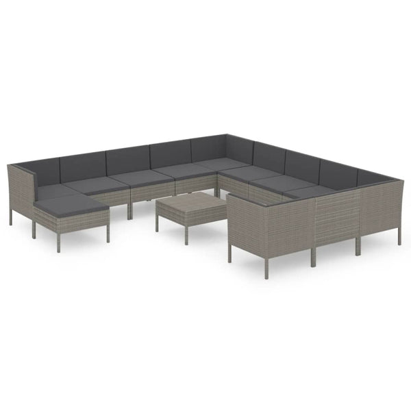 vidaXL 13-Piece Garden Lounge Set with Cushions Poly Rattan Grey