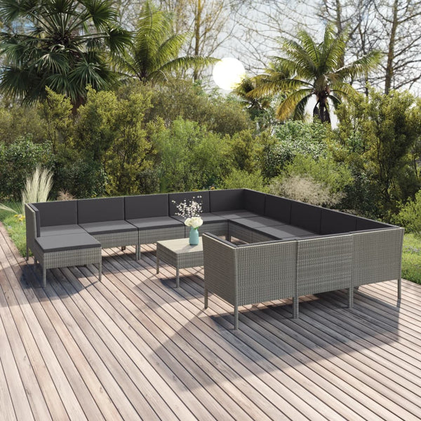 vidaXL 13-Piece Garden Lounge Set with Cushions Poly Rattan Grey