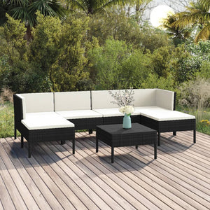 vidaXL 7-Piece Garden Lounge Set with Cushions Poly Rattan Black