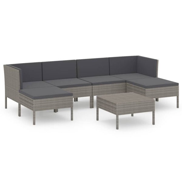 vidaXL 7-pc. Garden Lounge Set with Cushions Poly Rattan Grey