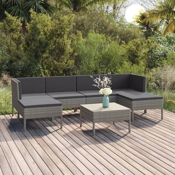 vidaXL 7-pc. Garden Lounge Set with Cushions Poly Rattan Grey