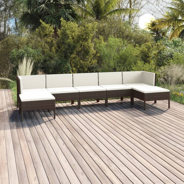 vidaXL 7-piece Garden Lounge Set with Cushions Poly Rattan Brown