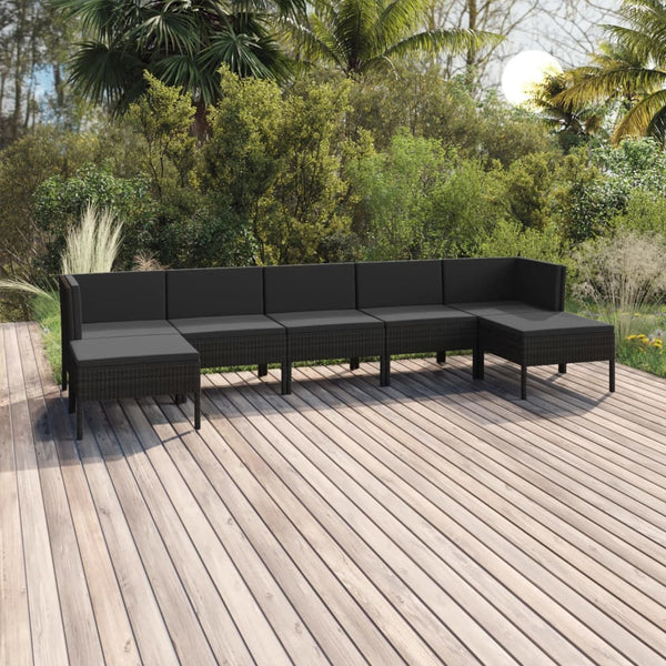 vidaXL 7-Piece Garden Lounge Set with Cushions Poly Rattan Black