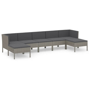 vidaXL 7-pc. Garden Lounge Set with Cushions Poly Rattan Grey