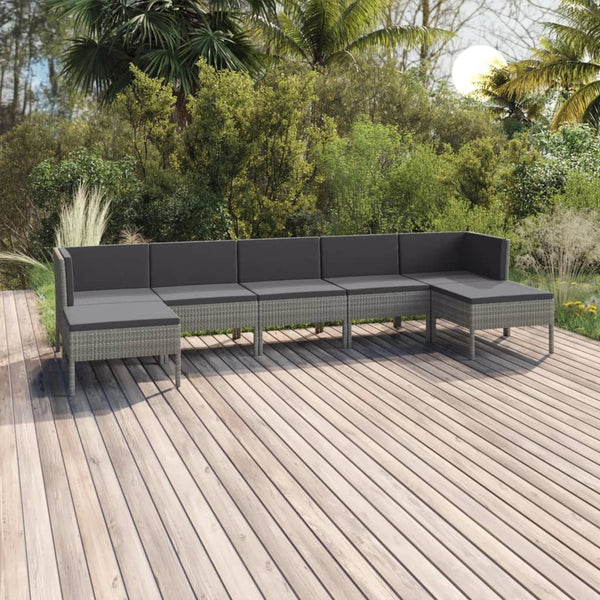 vidaXL 7-pc. Garden Lounge Set with Cushions Poly Rattan Grey
