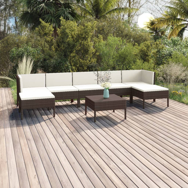 vidaXL 8-piece Garden Lounge Set with Cushions Poly Rattan Brown