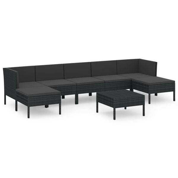 vidaXL 8-piece Garden Lounge Set with Cushions Poly Rattan Black