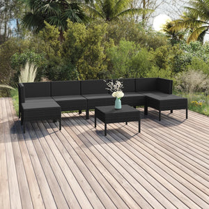vidaXL 8-piece Garden Lounge Set with Cushions Poly Rattan Black
