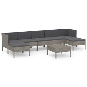 vidaXL 8-piece Garden Lounge Set with Cushions Poly Rattan Grey
