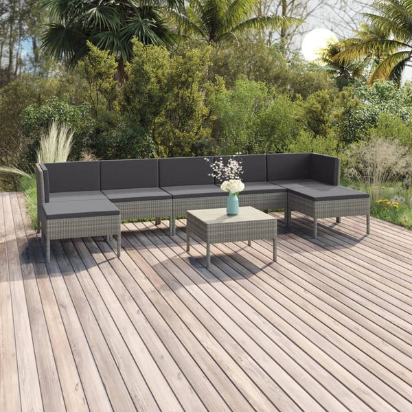 vidaXL 8-piece Garden Lounge Set with Cushions Poly Rattan Grey