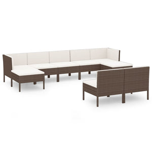 vidaXL 9-piece Garden Lounge Set with Cushions Poly Rattan Brown