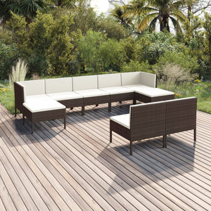 vidaXL 9-piece Garden Lounge Set with Cushions Poly Rattan Brown