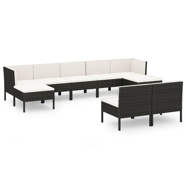 vidaXL 9-piece Garden Lounge Set with Cushions Poly Rattan Black