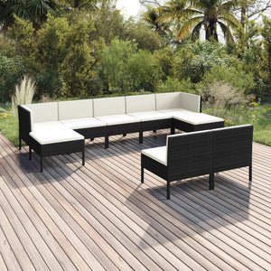 vidaXL 9-piece Garden Lounge Set with Cushions Poly Rattan Black