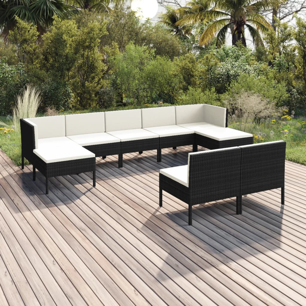 vidaXL 9-piece Garden Lounge Set with Cushions Poly Rattan Black