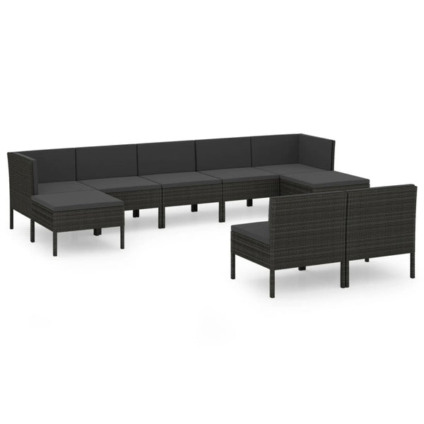 vidaXL 9-piece Garden Lounge Set with Cushions Poly Rattan Black