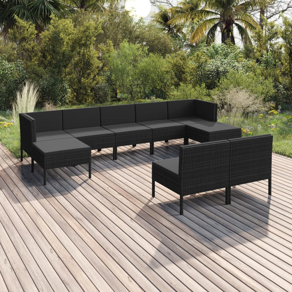 vidaXL 9-piece Garden Lounge Set with Cushions Poly Rattan Black