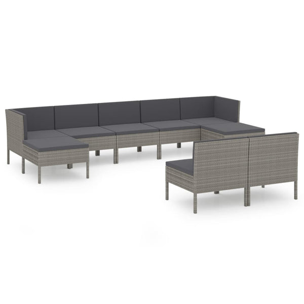 vidaXL 9-piece Garden Lounge Set with Cushions Poly Rattan Grey