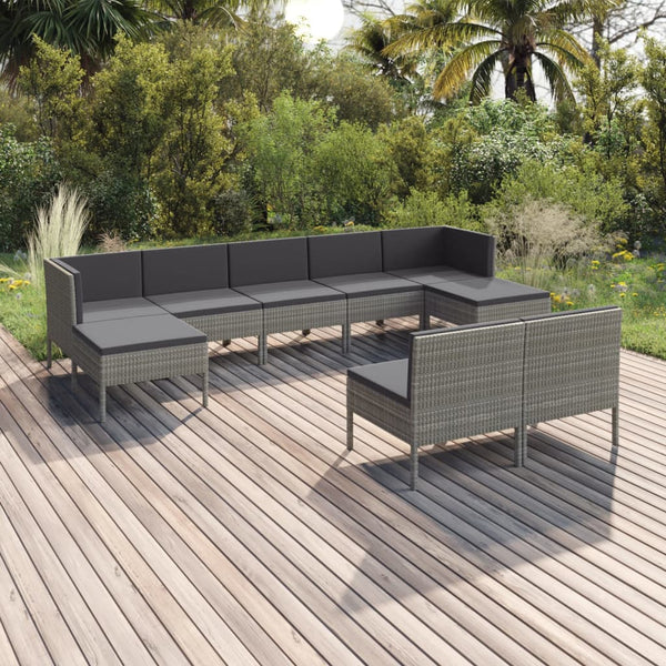 vidaXL 9-piece Garden Lounge Set with Cushions Poly Rattan Grey