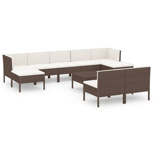 vidaXL 10-Piece Garden Lounge Set with Cushions Poly Rattan Brown