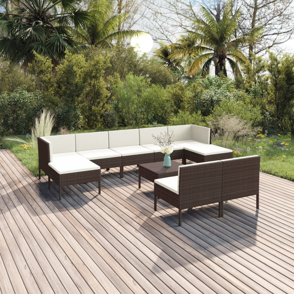 vidaXL 10-Piece Garden Lounge Set with Cushions Poly Rattan Brown