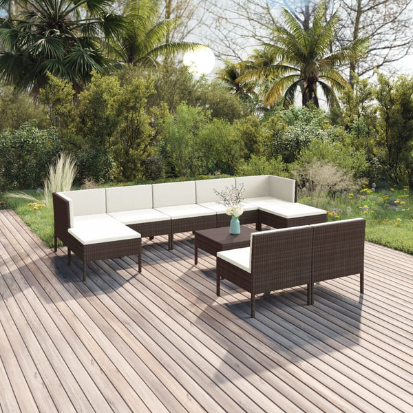 vidaXL 10-Piece Garden Lounge Set with Cushions Poly Rattan Brown