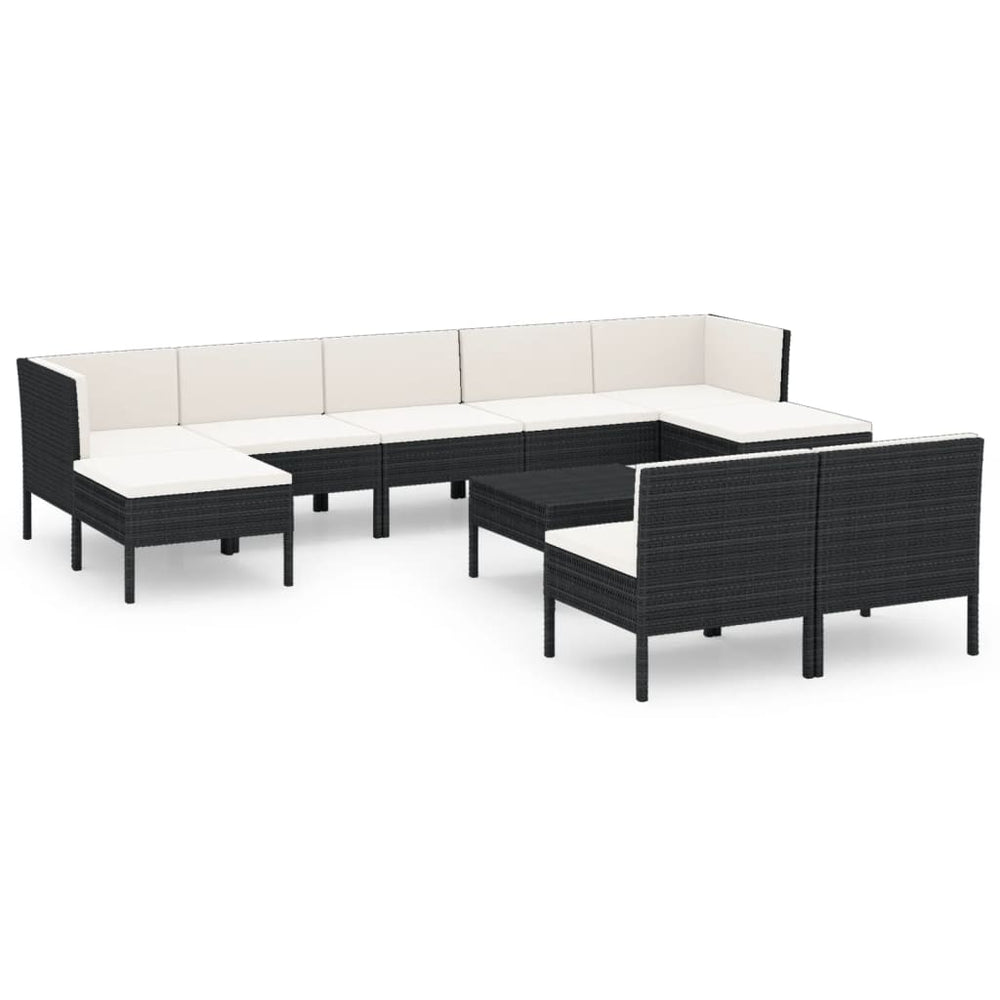 vidaXL 10-piece Garden Lounge Set with Cushions Poly Rattan Black