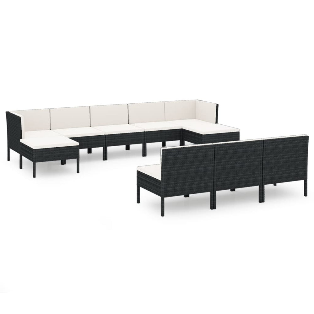 vidaXL 10-piece Garden Lounge Set with Cushions Poly Rattan Black