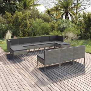 vidaXL 10-pc. Garden Lounge Set with Cushions Poly Rattan Grey