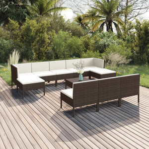 vidaXL 11-pc. Garden Lounge Set with Cushions Poly Rattan Brown